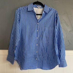 AYR “The Deep End” button up blue stripe poplin size S